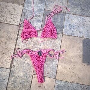 A pink crochet Triangl bikini, worn once, bottoms medium, top x-large